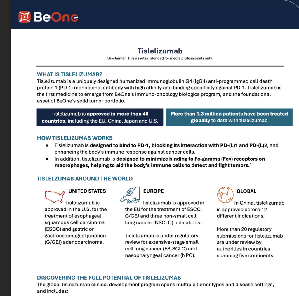 Global Tislelizumab Fact Sheet